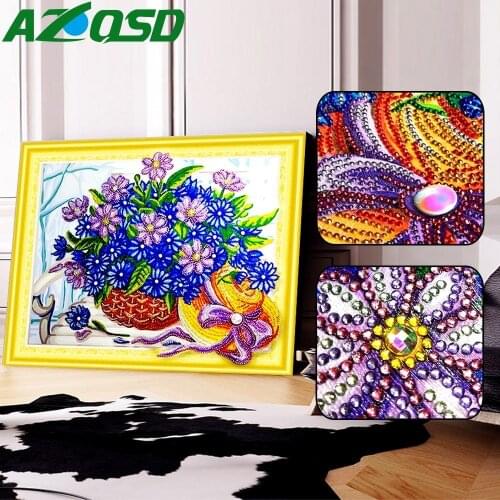 AZQSD 5D DIY Diamond Painting Flower Special Shaped Partial Round Drill Wall Art Diamond Mosaic Floral Home Decor Gift