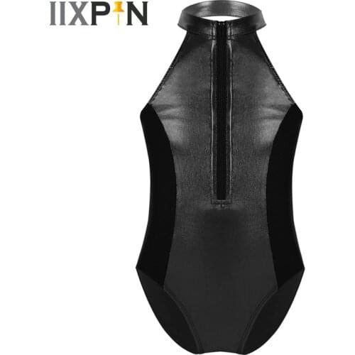 IIXPIN Girls Ballet Leotard Dance Costume Sleeveless Zipper Open Back Splice Style Ballet Dance Gymnastics Leotard Bodysuit Kids
