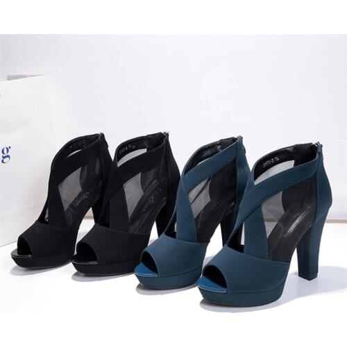 Fashion High-Heeled Shoes Woman Summer Sandals Hollow Breathable Mesh Peep Toe Gladiator Sandalias Mujer Size 35-40