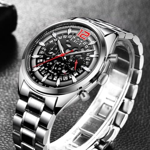 LIGE New Sport Watch Men Aircraft Pointer Calendar Male Clock Full Steel Waterproof Pilot Series Quartz Watch Relogio Masculino