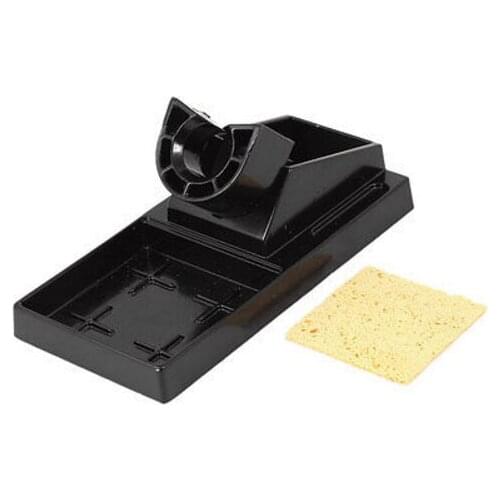 Rectangle Aluminium Base Soldering Iron Stand Holder Black w Square Sponge
