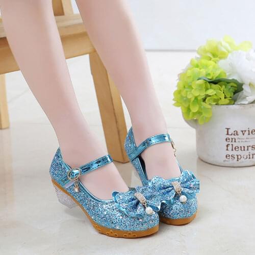 2021 Little Girls Anna Crystal High-Heeled Shoes Children Princess Giltter Shoes Kids Stage Party Dance Shoes Pink Silver Shoes