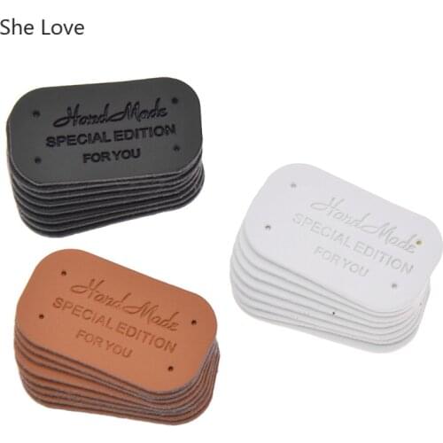 Chzimade 24Pcs/lot Handmade Clothes Garment Label Tags PU Leather Labels For Jeans Bags Shoes Diy Sewing Materials