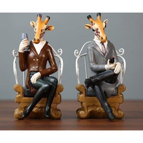 EUROPEAN RETRO GIRAFFE STATUE ABSTRACT ANIMALS ART SCULPTURE RESIN CRAFT HOME DESKTOP ENTRYWAY DECORATION LIVING ROOM R3087