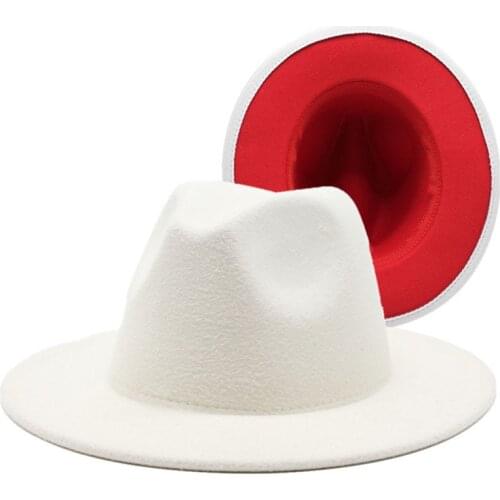 All-match Wide Brim Fedora Hat For Women Solid Color Wool Felt Hat For Men Autumn Winter Panama Gamble Yellow Jazz Cap 56-61cm