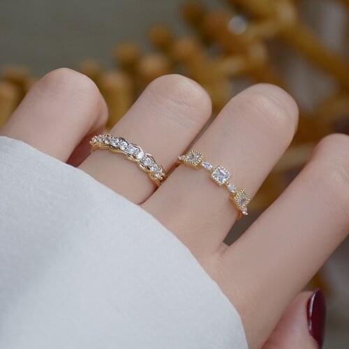 Delicate Jewelry 14K Real Gold Adjustable Crystal Geometric Rings for Women Simple Style Cubic Zircon Engagement Rings