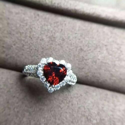 Natural red garnet stone Ring Natural gemstone Ring S925 sterling silver trendy Elegant Romantic heart women party gift Jewelry