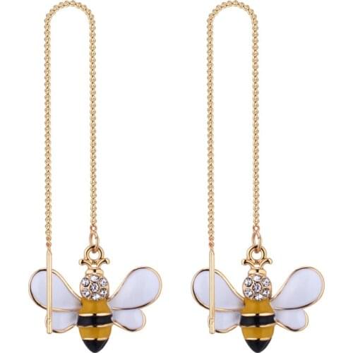 Korean Cute Enamel Insect Bee Crystal Earring Tassel Long Drop Earings Fashion Jewelry Statement Earrings for Women Accessories
