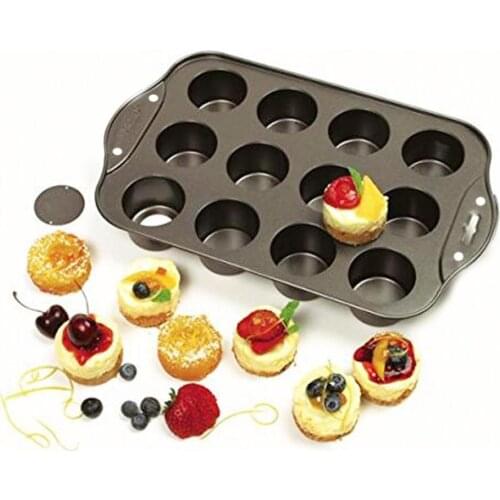 12 Hole Round Non - Stick Cake Mold Baking Tray Conjoined Live Bottom Hurricane Premium Bakeware Carbon Steel Kitchen Tools New