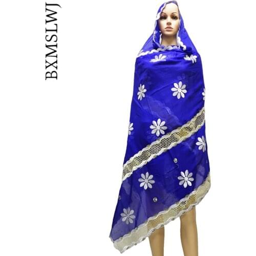 Muslim Fashion Scarf Hijab African Style Embroidery Flower and Diamonds Big Size Cotton Scarf Ramadan Shawl Wrap Headband Lady