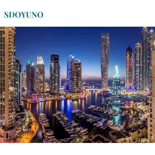 SDOYUNO Acrylic Painting By Numbers Night City Scenery DIY Paint By Numbers On Canvas Handpaint 60x75cm Frameless Home Decor