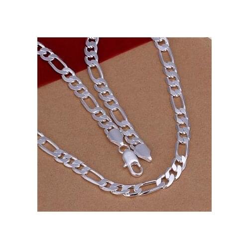 2017 hot N925 sterling Silver color necklace for man figaro chain 8mm choker necklaces chains N925 Silver color jewelry 20 inch
