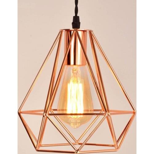 Modern Metal Diamond Cage Pendant Light Vintage Rose Gold Birdcage Pendant Lamp Creative Hanging Lamp For Restaurant Living Room