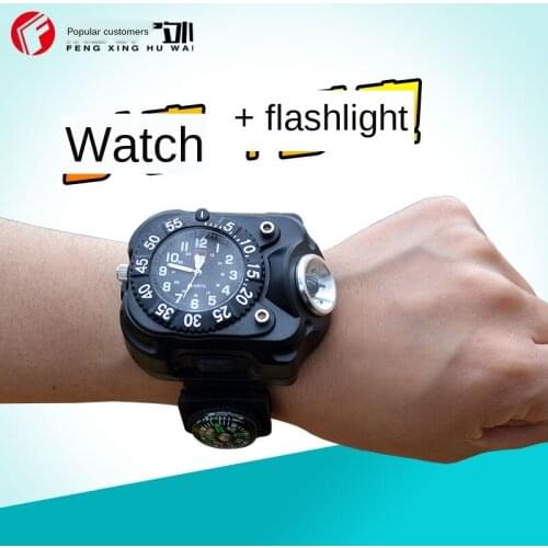 Outdoor Sports Quartz Watch Wrist Light Waterproof Cool Watch with Strong Flashlight Rechargeable Night Running Riding Light