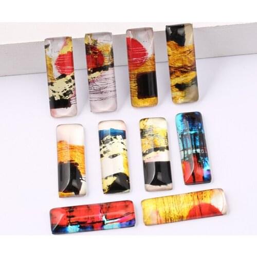 Onwear 20pcs 10x30mm rectangle photo glass cabochon diy flat back handmade jewelry findings for pendants earrings