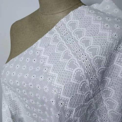 Eyelet fabric Embroidered flowers at 9088 cotton fabric, 130 cm width white color cotton lace fabric for clothing 1yard