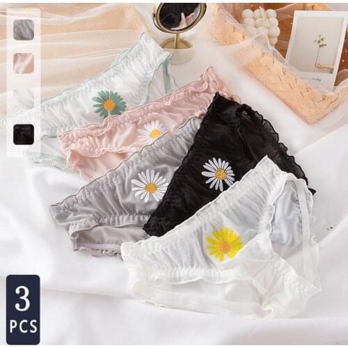 Norns small daisy net gauze Japanese sweet girl mid-low waist panties breathable lace briefs cotton crotch