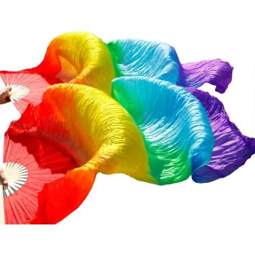 Belly Dance Fan 100% Real Silk/Imitation Silk Veil High Quality Pure Natural Silk 1 Pair Handmade Dyed Silk Dance Fans Fan Veil