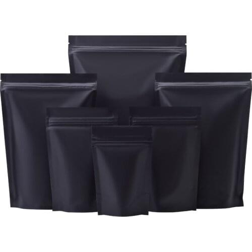 High Quality 100Pcs Heat Seal Zip Lock Package Bags Aluminum Foil Mylar Tear Notch Matte Black Stand Up Bag Wholesale