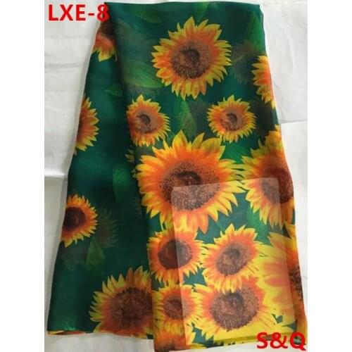 High quality 2018popular 5yard african 100% silk chiffon lace fabric for lady dress stretch high-class printed silk fabric LXE-8