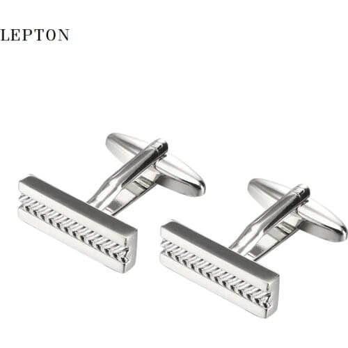Lepton Chain in Rectangle cufflinks for mens Silver Color Classic simple business Cuff links High quality metal Cufflink