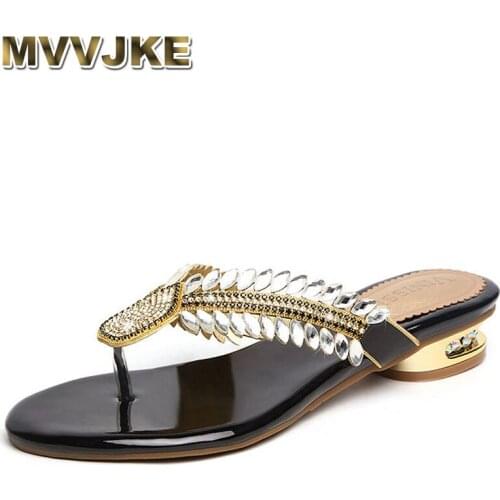 MVVJKEWoman Slippers Rhinestones Crystal Gladiator Outside Flat with Flip Flops Sandals Plus Size 41