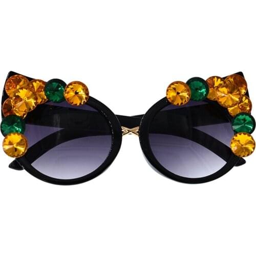 Baroque Women Sunglasses Luxury Rhinestone Sunglasses Colorful Crystal Decoration Cat Eyes Sunglasses Shades Female Party Gifts