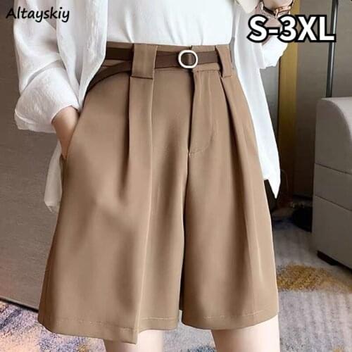 Plus Size Shorts Women Vintage Solid Loose Summer Tender Ladies Elegant Ulzzang Chic Streetwear Daily Leisure Female Ins Trouser