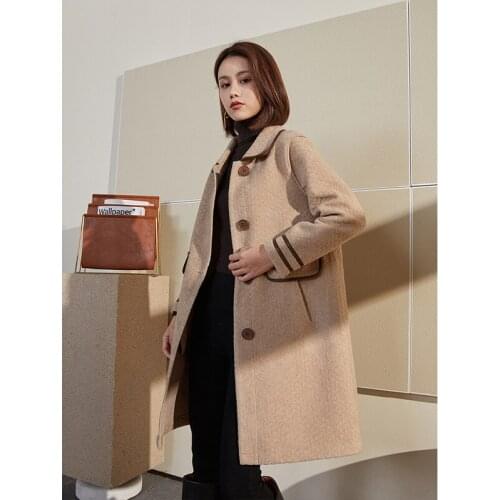 2021 winter new womens single-breasted lapel woolen coat mid-length loose woolen coat coat