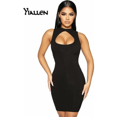Yiallen Summer Women Casual O Neck Sleeveless Solid Rib Knitted Slim Stretch Mini Bodycon Dress 2021New Simple Wild Office Lady