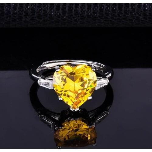 QTT 925 Sterling Silver Ring For Women Dazzling Yellow Zircon Heart Shape Wedding Anniversary Engagement Banquet Finger Ring