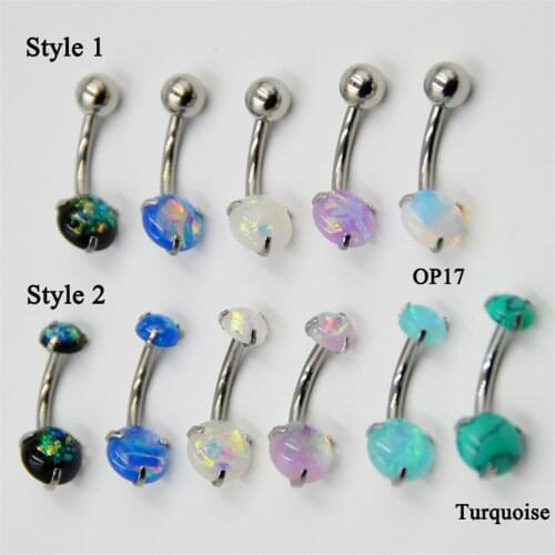 1PC Stainless Steel Prong Set Opal Stone Belly Button Navel Ring Body Piercing Jewelry Sythetic Opal Ombligo 14G Free Shipping
