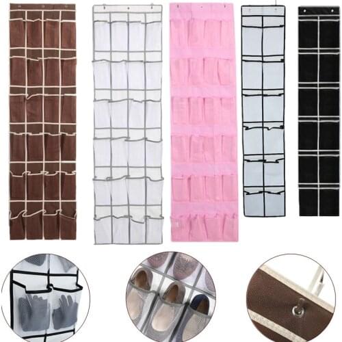 12/24 Pocket Large Mesh Cloth Box Storage Hanging Bag Wall-mounted Sundries Organizer Holder Room Shoes Slippers Storage Bag