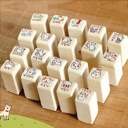 20 pcs/box mini Cat Pig Stamp DIY Wooden Rubber Stamps for Scrapbooking Stationery Scrapbooking Standard Stamp