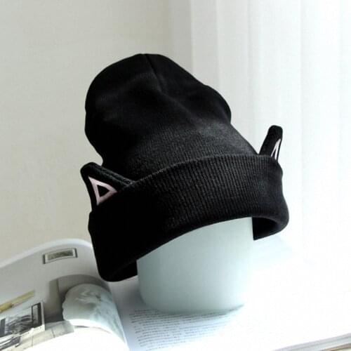 2017 Korean Trendy New Winter Warm Style Solid Cat Ears Lovely Hats For women Beanie&Skullies Cap hat Gorros H007-black