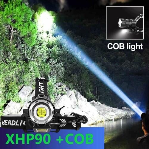 600000LM Most Powerful Led Headlamp 18650 XHP90 Rechargeable LED Headlight USB Zoom Head Flashlight Fishing Head Torch Head Lamp