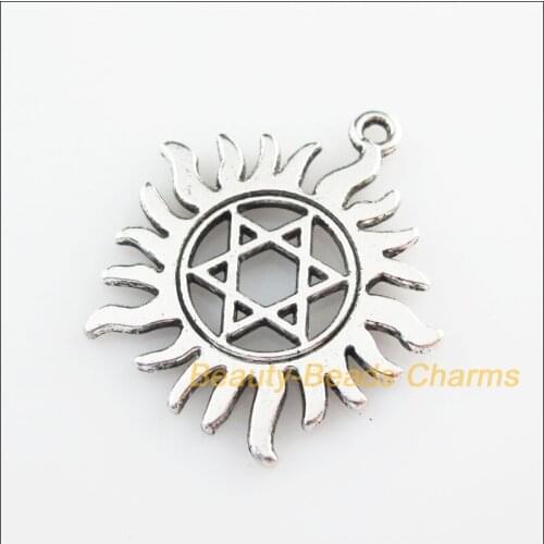 6 New Pendants Sun Star Flower Tibetan Silver Color Charms 31x34mm
