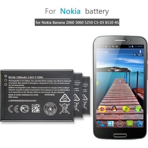 BV-6A 1500mAh Replacement Battery for Nokia Banana 2060 3060 5250 C5-03 8110 4G