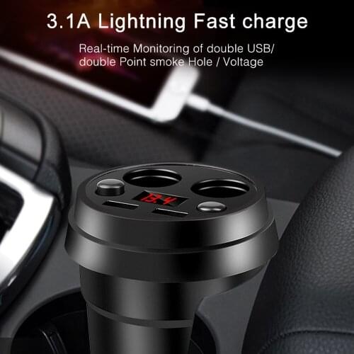 Dual USB Car Charger DC5V Cup Power Socket Adapter Cigarette Lighter Splitter Mobile Phone Charger With Voltage LED Display