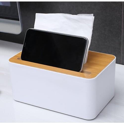 Behogar Modern Plastic Paper Tissue Napkin Box Case Holder Storage Organizer with Phone Slot for Home Car Bathroom