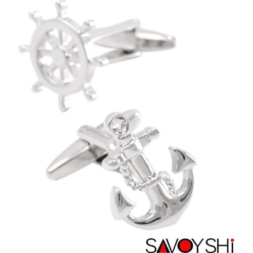 SAVOYSHI Shirt Cufflinks for Mens Cuff buttons High Quality Stainless steel Rudder Anchor Mix Cuff links Brand Fashion Jewelry
