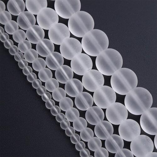 4 6 8 10 12mm White Matte Glass Beads Dull Polish Clear Natural Stone Loose Spacer Beads Necklace Bracelet DIY