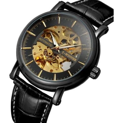 Winner Genuine Leather Strap Fashion Wristwatch Skeleton Automatic Mechanical Watches Top Brand Mechanical Male Wristwatches