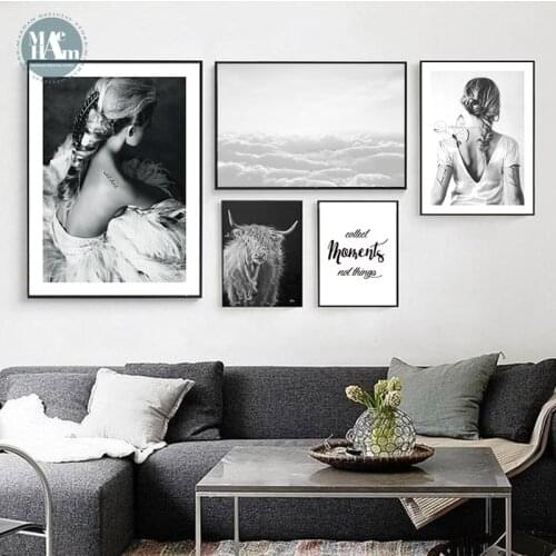 Black and White photography girl wall art Canvas posters Painting Prints Nordic animals Pictures for Living Room Morden Decor