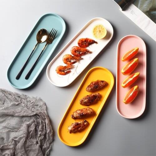 Ceramic Dessert Tray Long Rectangle Elliptical Fruit Salad Food Plate Home Kitchen Desk Decoration Tableware Dish Serving Trays