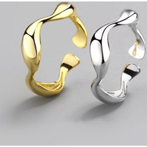2020 New Arrival Simple 14K Golden 925 Sterling Silver Wave Rings Curve Glossy Irregular Open Ring Women Female Jewelry Korean