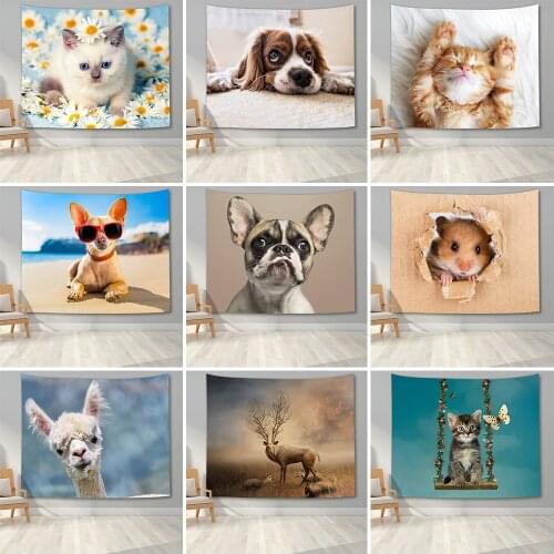 Cute Animal Tapestry Wall Hanging Tapestry Wall Art Tapestry 3D Printed Dog Cat Hamster Deer Pattern Living Room Home Decor