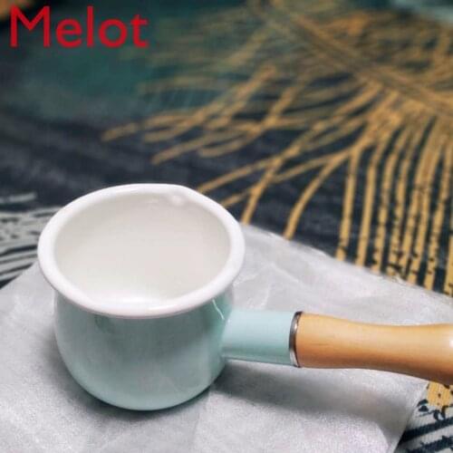 Japanese-Style 10cm Mini Milk Pot Sauce Pot Enamel Single Handle Baby Food Supplement Butter Pot Free shipping