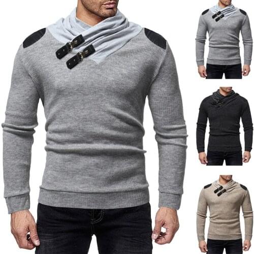 Fashion Knit T-shirt Boy Mens Long Sleeve T shirt Heaps Collar TEE PU Splice Men Peasant Blouses Big Size XXXL Mens Tees Tops