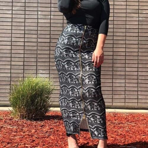 Fashion vintage lace full zip front and rear muslim skirt women pencil wrap abaya high waist sheath long skirt islamic new